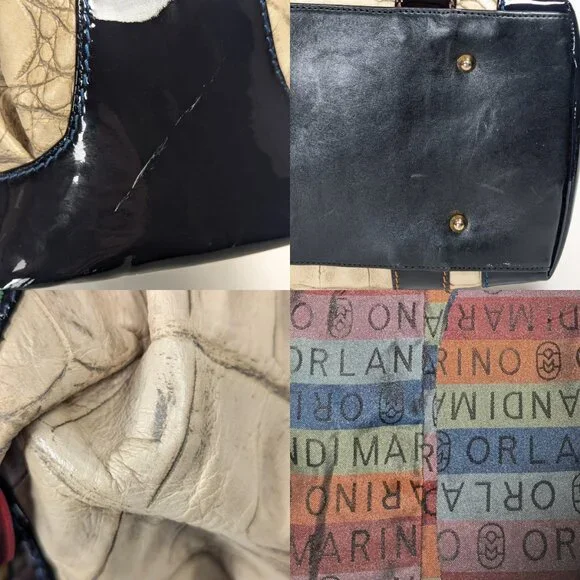 MARINO ORLANDI Cream Croc Embossed Leather Large Bag - Picture 10 of 16